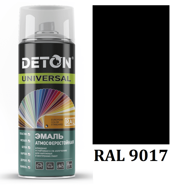 DETON / Черная глянцевая 9017 аэрозоль 520мл (12шт)